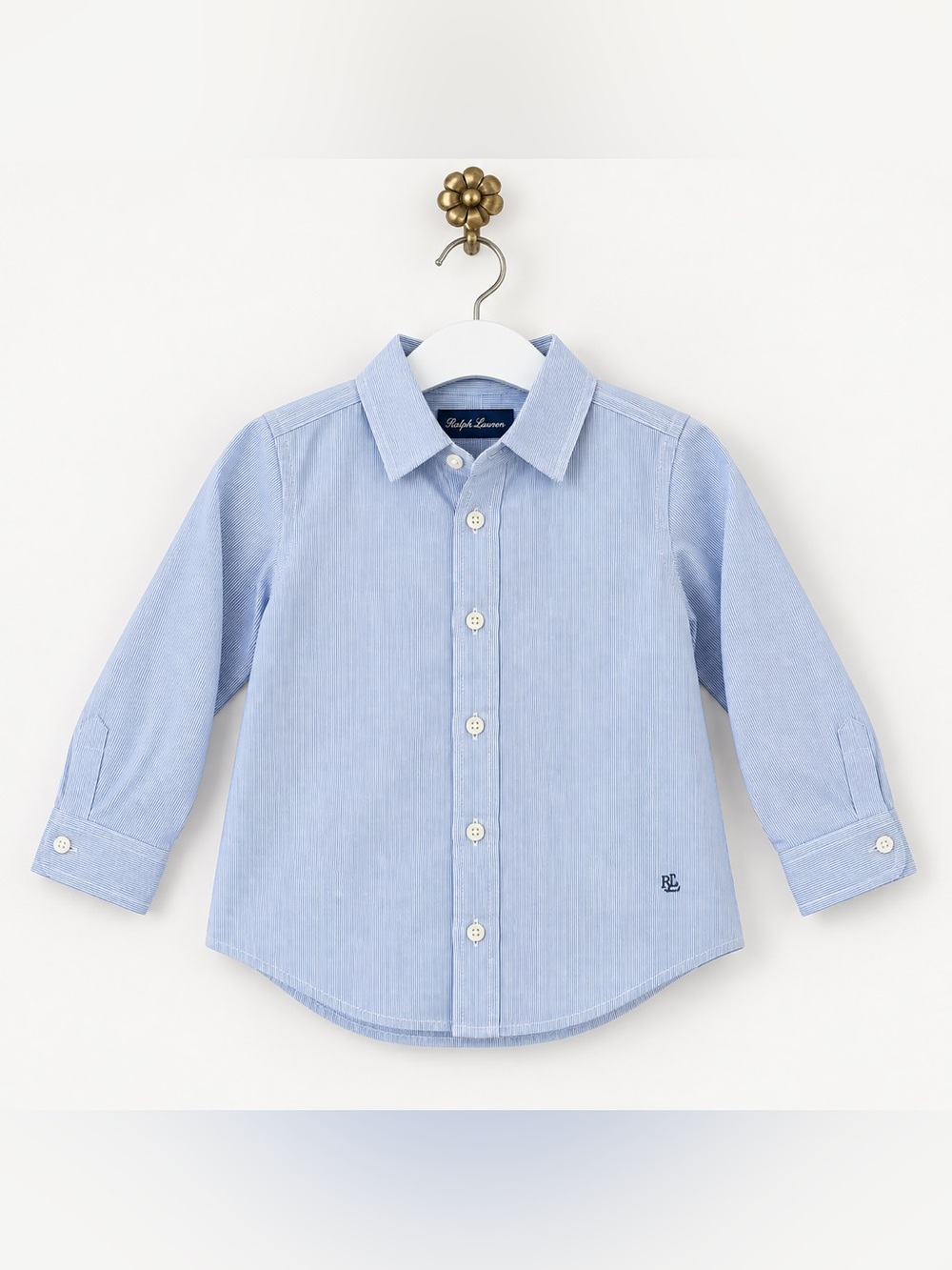 Bonpoint Kids Blue Pinstripe Cotton Button-Down Shirt Size 3